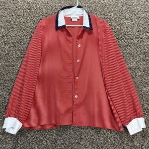 VTG Jo Hardin Size 14 Patriotic Red White Blue Stripe Shirt USA Made July 4th‎